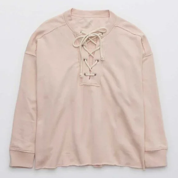 Aerie Sunday Soft Lace Up Sweatshirt - Picture 1 of 5